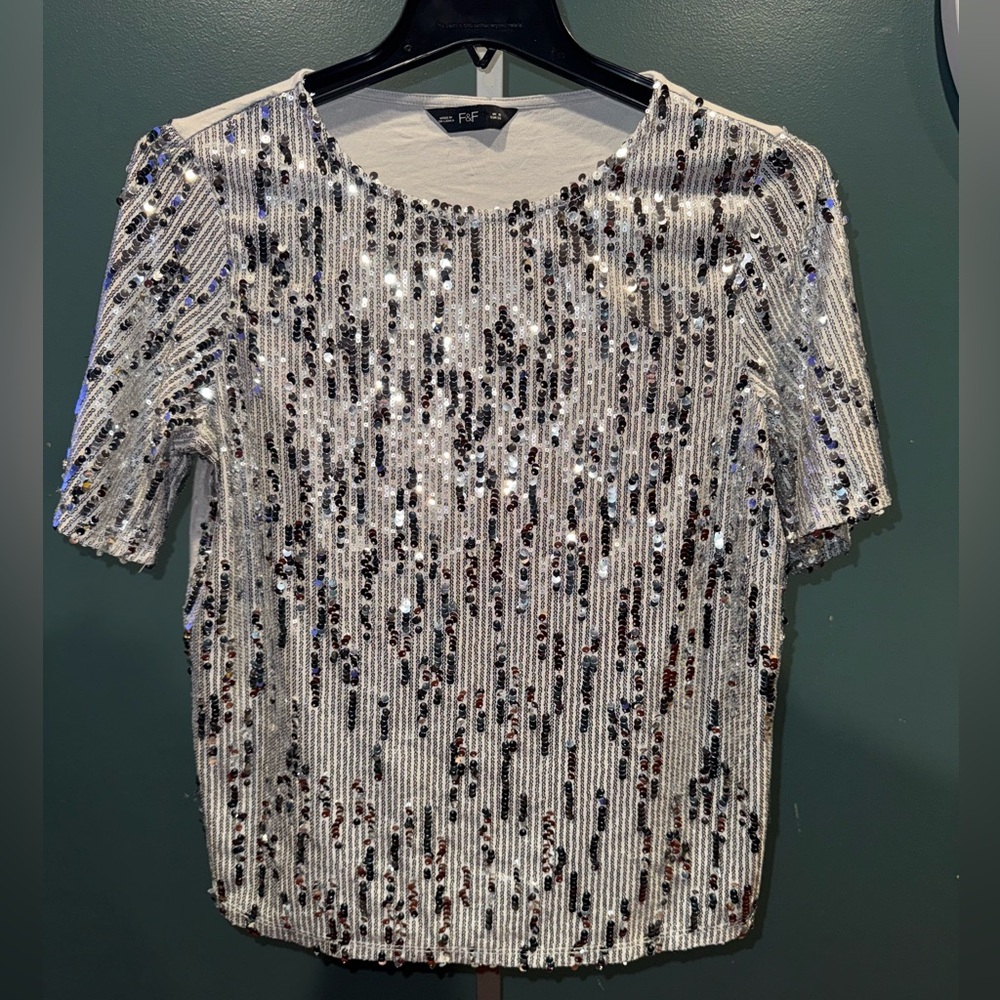 F&F Silver Sequin Short Sleeve Top